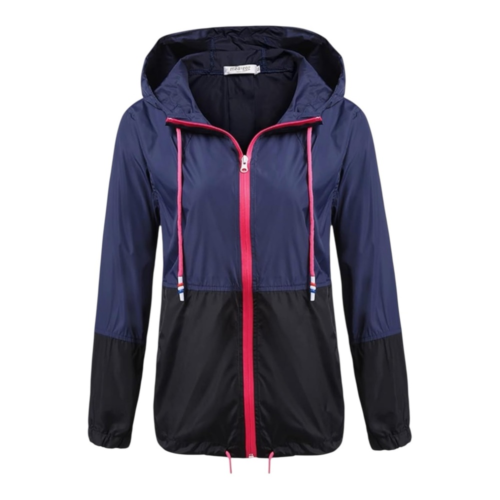 SoTeer Colorblock Windbreaker Jacket Hooded XXL Navy Black Pink